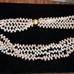 Fresh Water Pearl Necklace Two Tone 4 Strand